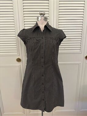 Brown & White Pinstripe Button-Front Shirt Dress | 97% Cotton